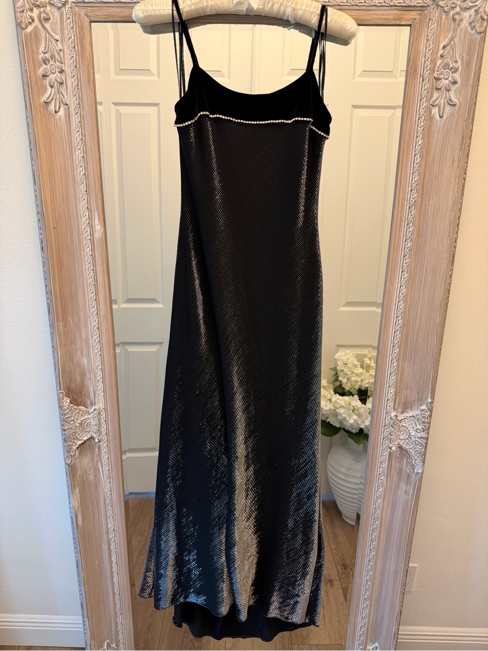 Jump Black Maxi Slip Dress with Pearl Trim